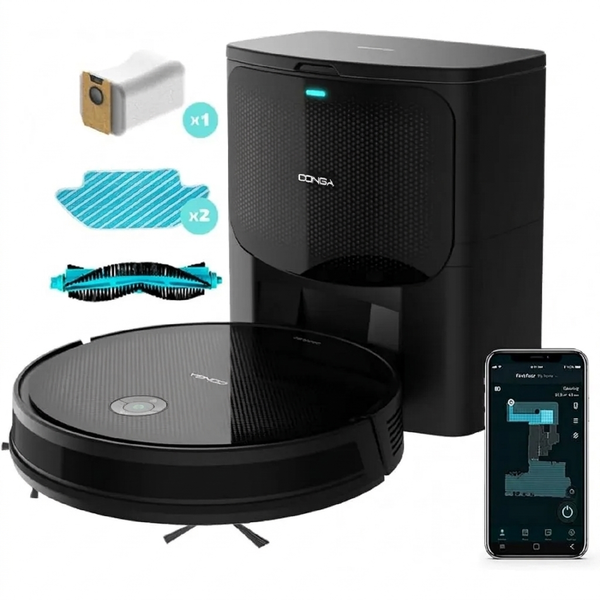 Cecotec Robot Aspirador con Base Autovaciado Conga 2499 Ultra Home Titanium. Tecnología Giroscópica, 2100 Pa, App, Cepil