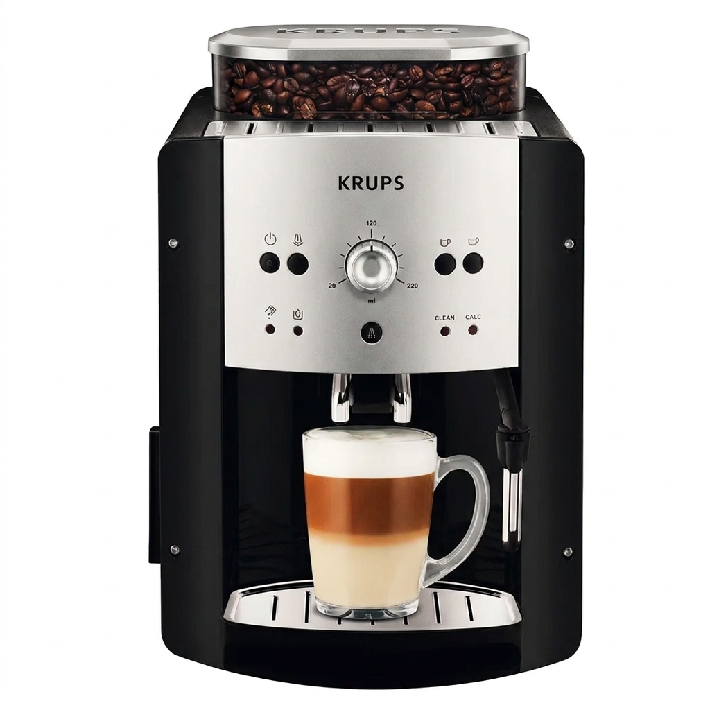 KRUPS Machine à café broyeur grain, 2 expresso simultanés, Nettoyage automatique, Buse vapeur Cappuccino, Essential blan Main image