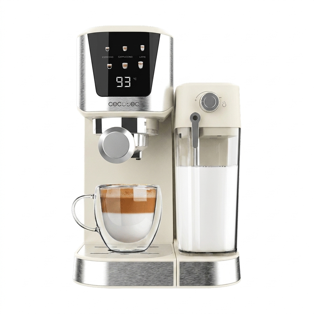 Cecotec Cafetera Semiautomática Power Espresso 20 Cream, 20 Bares, Calentamiento por Thermoblock, Apta para Café molido,