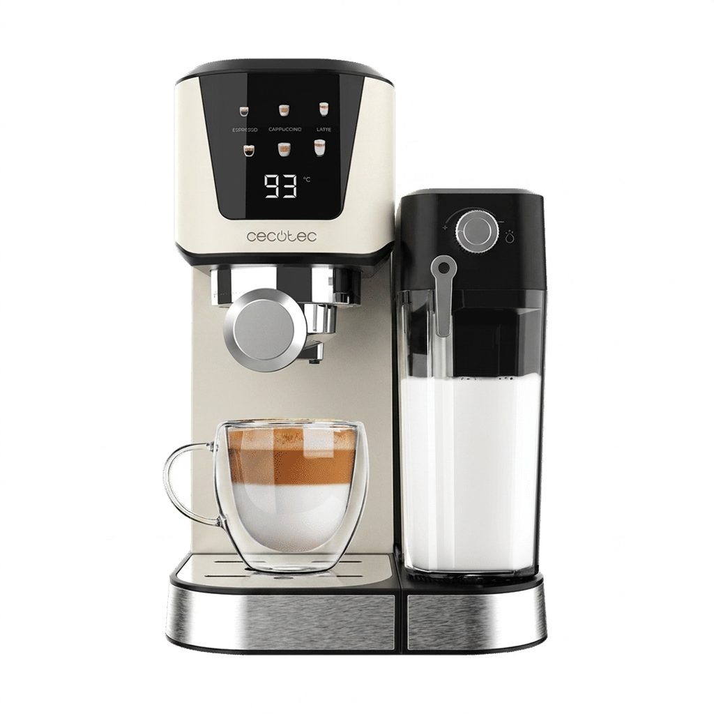 Cecotec Cafetera Semiautomática Power Espresso 20 Cream, 20 Bares, Calentamiento por Thermoblock, Apta para Café molido,