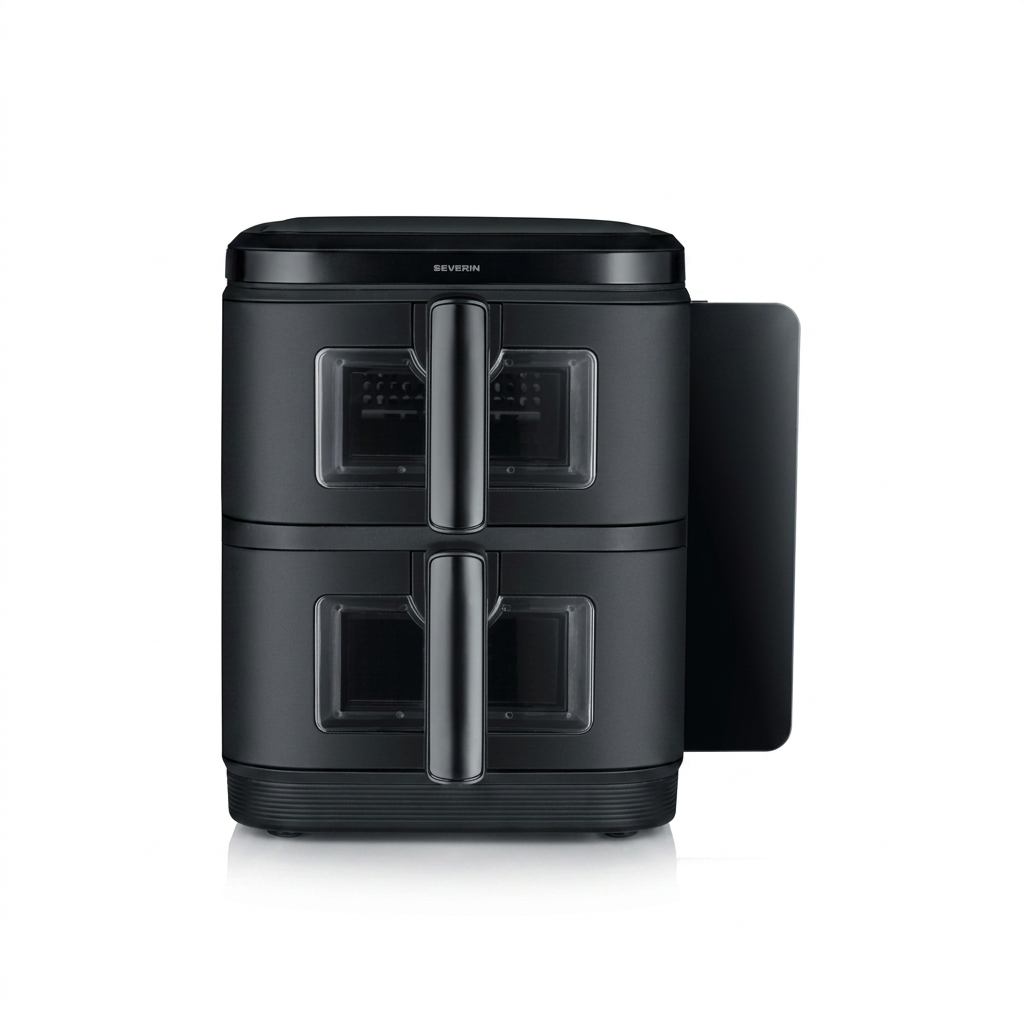 Severin Duo Stack Heißluftfritteuse, 2 x 5,5 L Garraum, 2 Kammern, gesundes Kochen, 9 Automatik-Programme, Fritteuse ohn