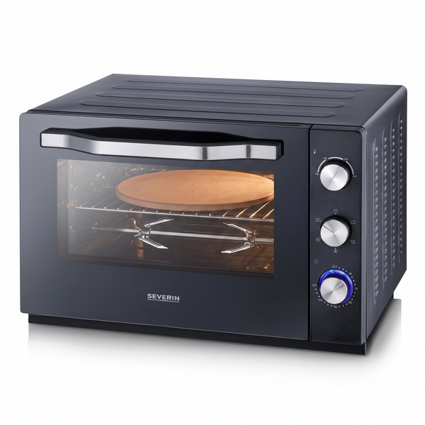SEVERIN Four posable XXL à Chaleur Tourte 60 L avec pierre à pizza et tournebroche 2 200 W design simple et él