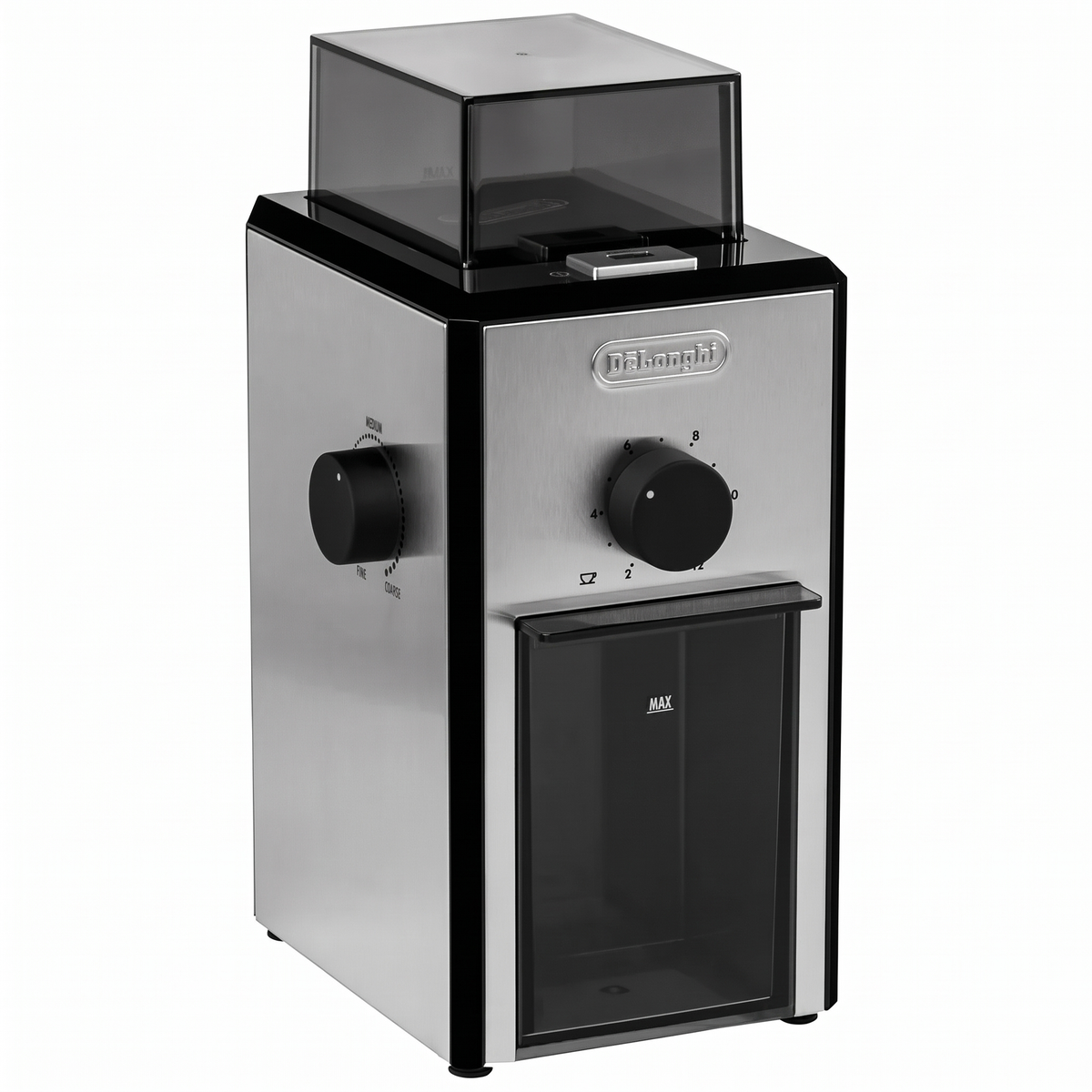 Molinillo de café profesional DeLonghi KG89 KG 89 para hasta 12 tazas, carcasa de plástico, plateado, 110 vati