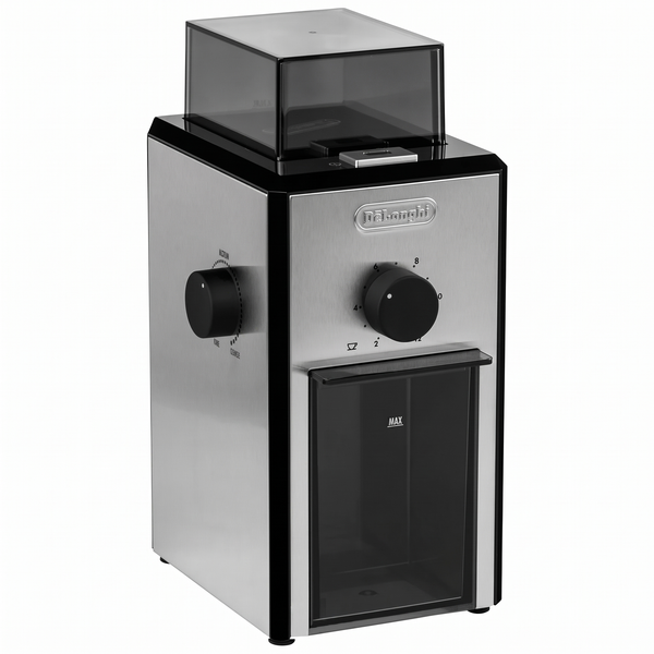 Molinillo de café profesional DeLonghi KG89 KG 89 para hasta 12 tazas, carcasa de plástico, plateado, 110 vati